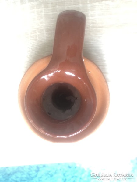 Ceramic candle holder (brown, with tabs)