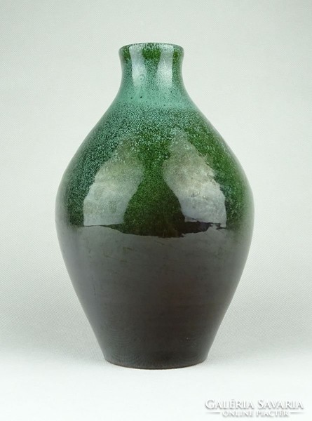0Z784 Retro zöld mázas kerámia váza 18.5 cm