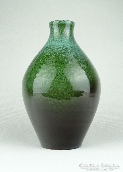 0Z784 Retro zöld mázas kerámia váza 18.5 cm