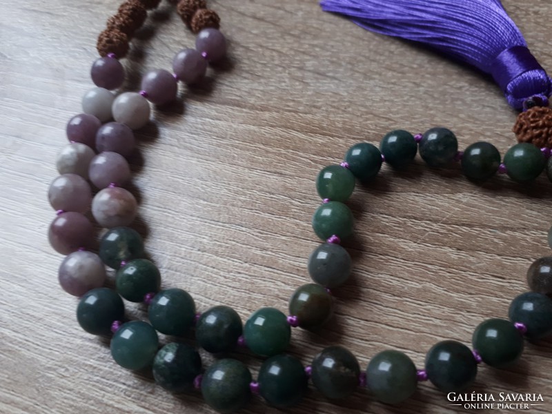 Real Tibetan gemstone mala with agate ruby and rudraksha ball