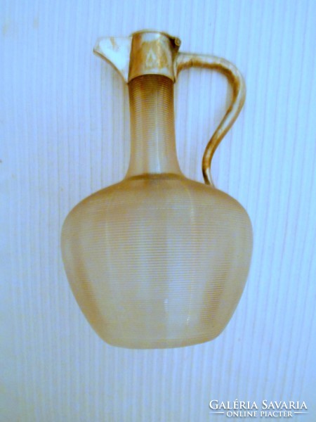 Antique art nouveau style glass decanter with ribs on the outer surface, with marked alpaca lid