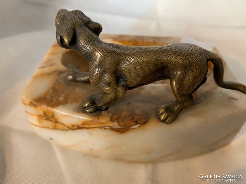 Business card holder with a bronze figure of a big cat on a marble base