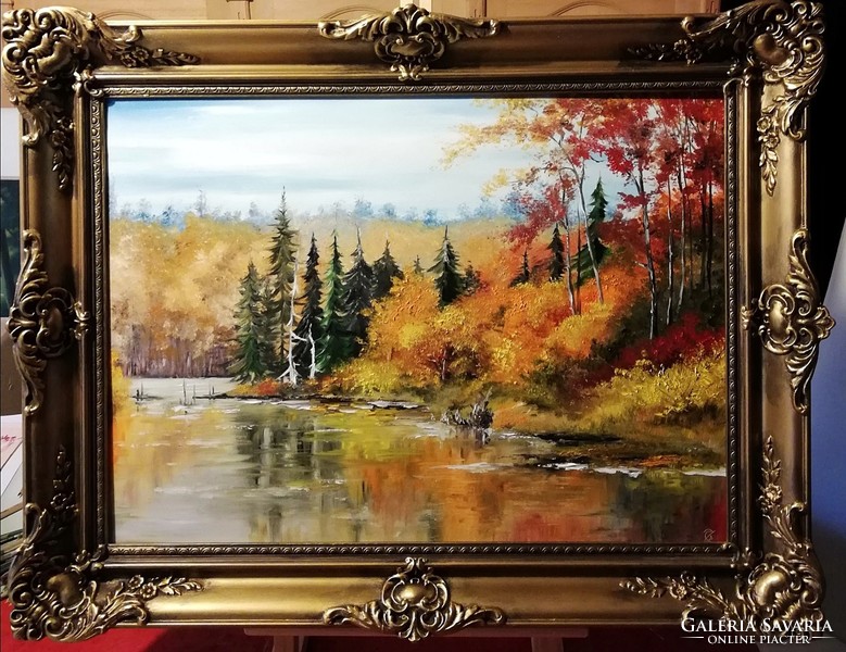 Cinnabar - a tale of pine forests (full size 51 x 66, oil) in a wonderful frame