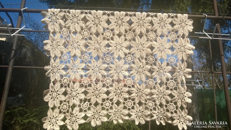 Large ribbon crochet tablecloth beige/ecru color 93x93 cm flawless beautiful piece