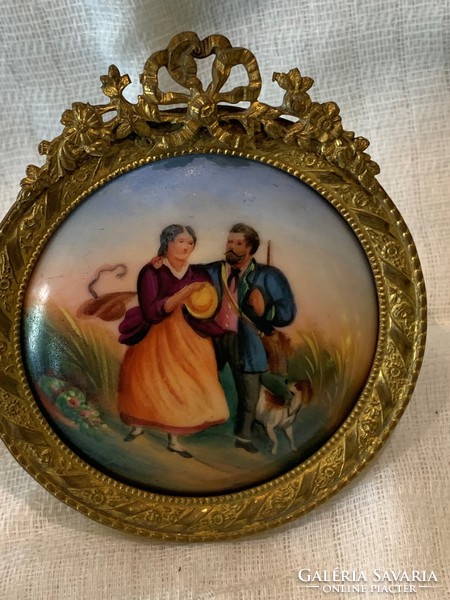 Porcelain picture with bronze frame