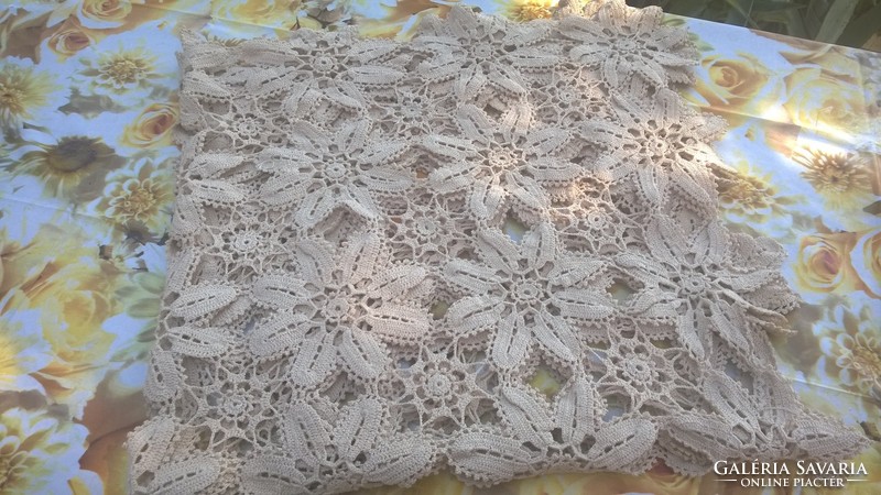 Large ribbon crochet tablecloth beige/ecru color 93x93 cm flawless beautiful piece