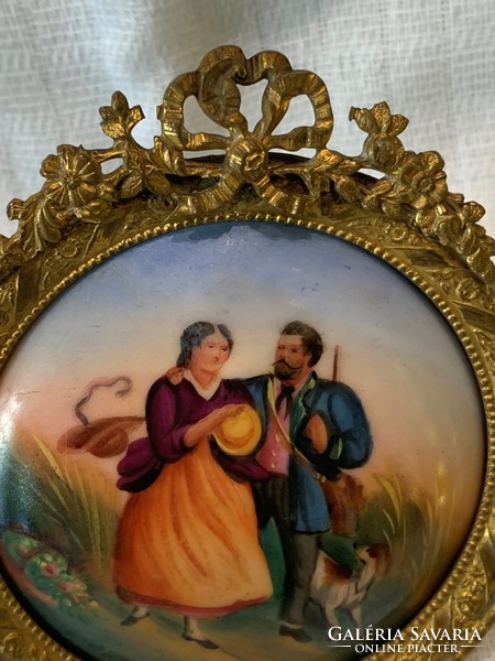 Porcelain picture with bronze frame