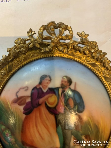 Porcelain picture with bronze frame