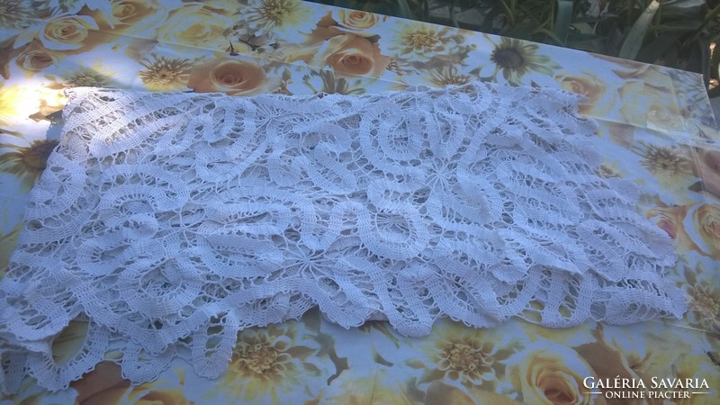 Huge ribbon crocheted tablecloth 110x110 cm flawless beautiful piece.