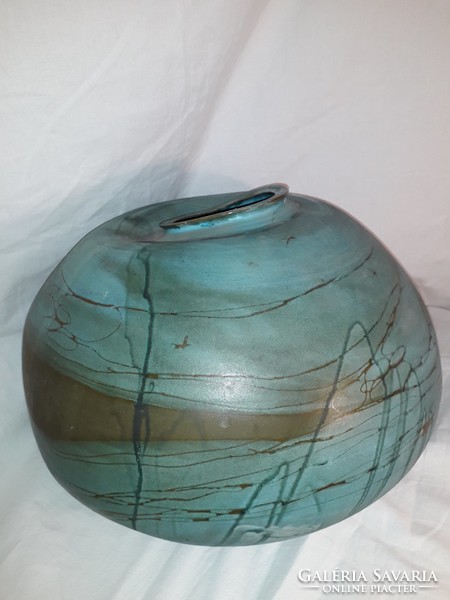 Mid century design giant sized turquoise green ceramic vase marked very rare
