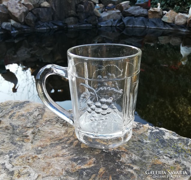 Glass cup with grape pattern, harvest mug, mug of peace, glass, nostalgia piece