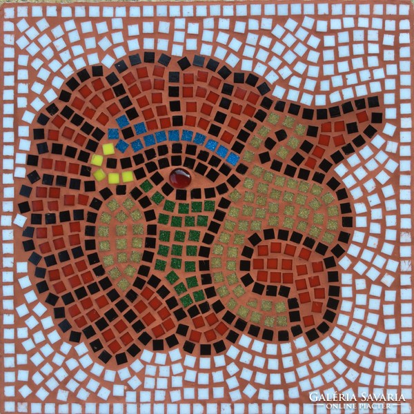 Azték keselyű madárfej motívum - üveg mozaik falikép - Drozdik Ili grafikus