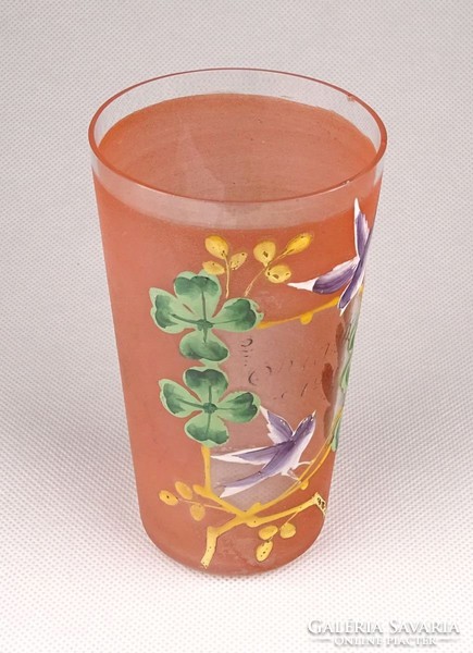 0Z913 Antik neves üveg pohár kúrapohár KLÁRA 1916 téglavörös színű