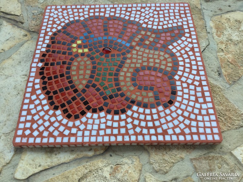 Azték keselyű madárfej motívum - üveg mozaik falikép - Drozdik Ili grafikus
