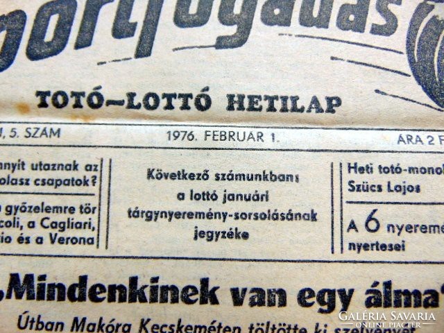 1976 február 1  /  SPORTFOGADÁS  /  SZÜLETÉSNAPRA RÉGI EREDETI ÚJSÁG Ssz.: 692