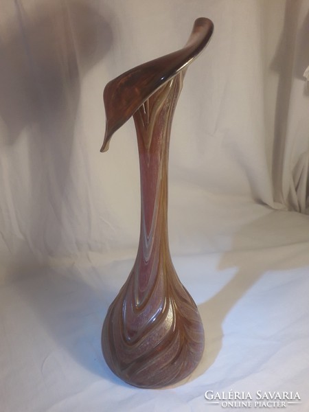 Vaclav stepanek marked glass vase, Loetz style jack in the pulpit large size, bronze gold color
