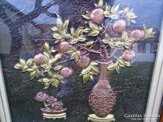 Réz vagy bronz remek mű, mahagóni fa keretben üvegezve MŰALKOTÁS 