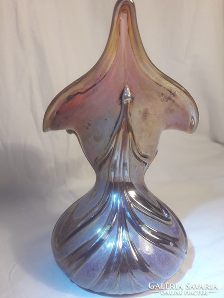 Vaclav Stepanek jelzett eredeti üveg váza Loetz stílusú - Jack in the Pulpit - pink arany színű