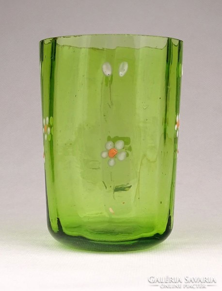 0Z923 Régi festett gerezdes zöld fújt üveg pohár
