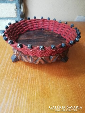 Carved wood-metal table center basket