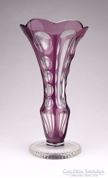 0Z939 Régi lila csiszolt üveg váza szálváza 16 cm