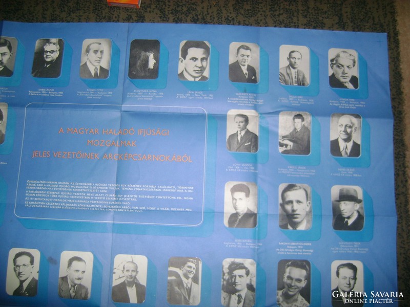 "A magyar haladó ifjúsági mozgalmak jeles vezetőinek arcképcsarnokából" - 85,5 x 61 cm -retro plakát