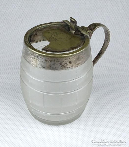 0Z951 Antik hordó alakú fújt üveg bonbonier cukortartó ~ 1900 körül