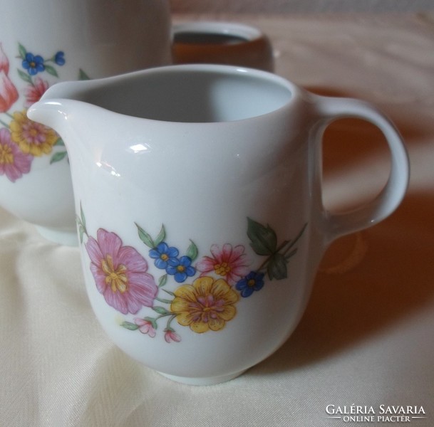 Alföldi Porcelán virágos kávéskészlet, 1 személyes (kiöntők, cukortartó, csésze alátéttel)