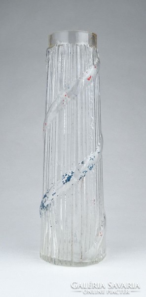 0Z945 Antik üveg szálváza 18.5 cm ~ 1900 körül