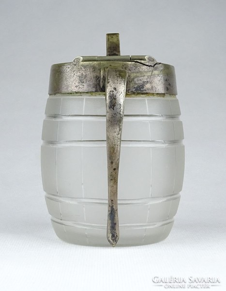 0Z951 Antik hordó alakú fújt üveg bonbonier cukortartó ~ 1900 körül