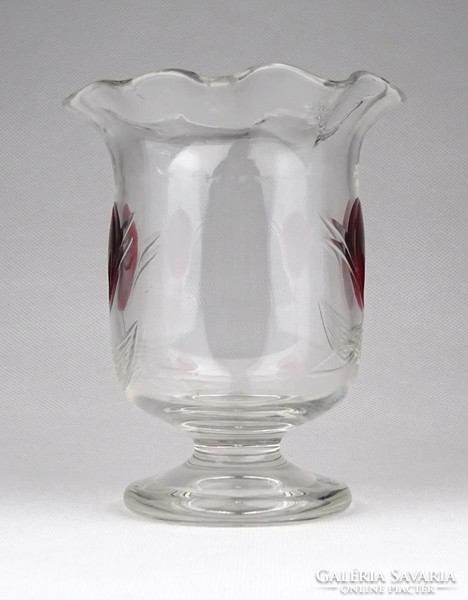 0Z970 Régi fújt üveg fodros szélű rétegelt üveg váza 11.5cm ~ 1880 körül
