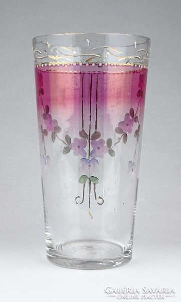 0Z959 Antik festett fújt üveg pohár 13 cm