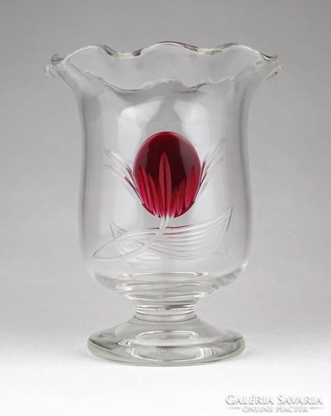 0Z970 Régi fújt üveg fodros szélű rétegelt üveg váza 11.5cm ~ 1880 körül