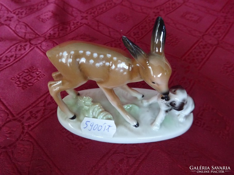 Unterweissbach German porcelain statue with deer dog, sign 8601. He has!