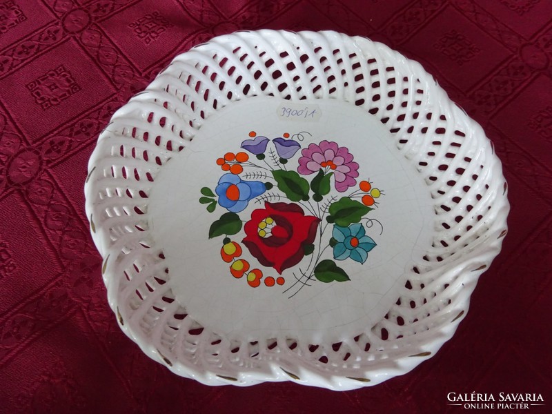 Kalocsa porcelain, openwork pattern, hand-painted table center 19 x 4.5 Cm. Jókai.