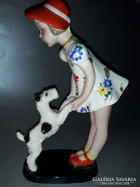 Goldscheider - little girl with her fox - damaged porcelain statue figure original marked damaged