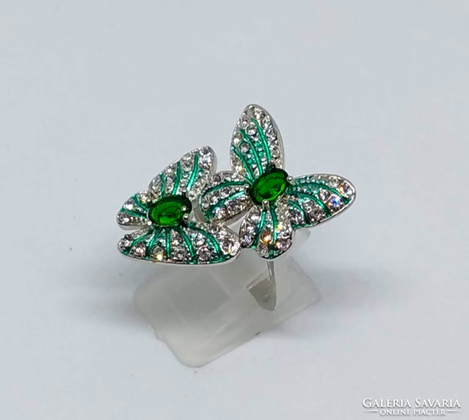 925-s töltött ezüst gyűrű, smaragdzöld és fehér CZ kristályokkal