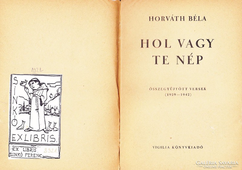 Horváth Béla: Hol vagy te nép? (Sinkó Ferenc Ex Libris-el) 3500 Ft