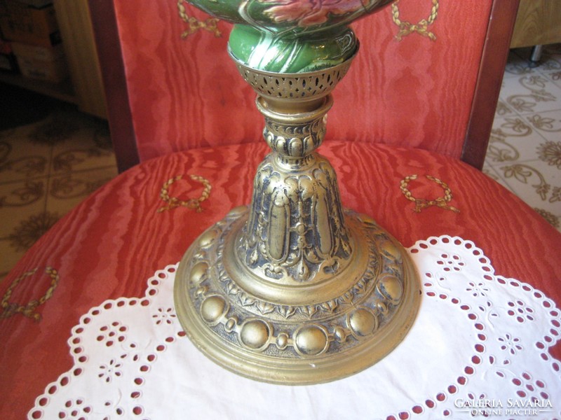 Lamp body, bronze at the bottom, majolica at the top, which requires a professional restoration,