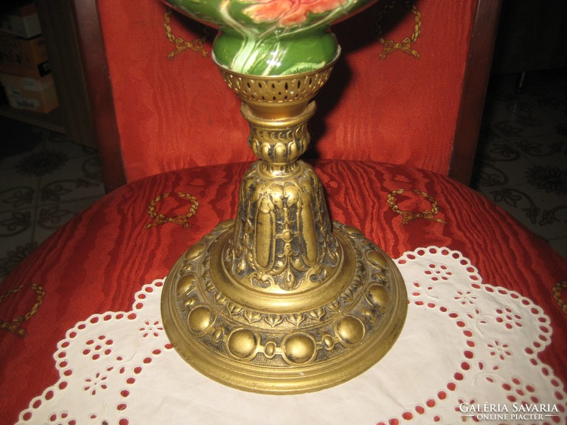 Lamp body, bronze at the bottom, majolica at the top, which requires a professional restoration,