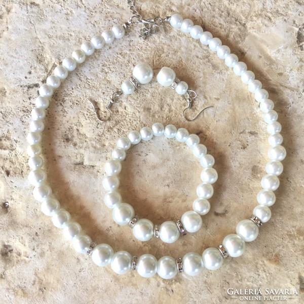 Fashionable white tekla pearl set, string of pearls, bracelet, earrings