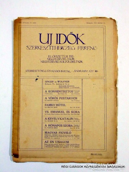 1913 október 26  /  UJ IDŐK  /  SZÜLETÉSNAPRA! RÉGI, EREDETI ÚJSÁG. Szs.:  11754