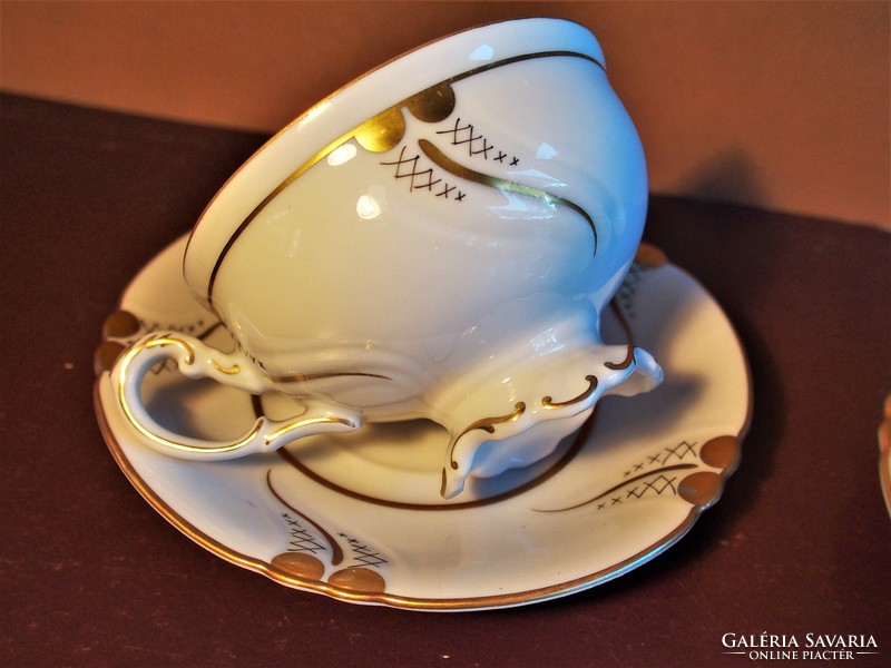 Vintage Freiberger porcelán kávéscsészék, komplett, német gyártmány; hófehér, arany díszítés 