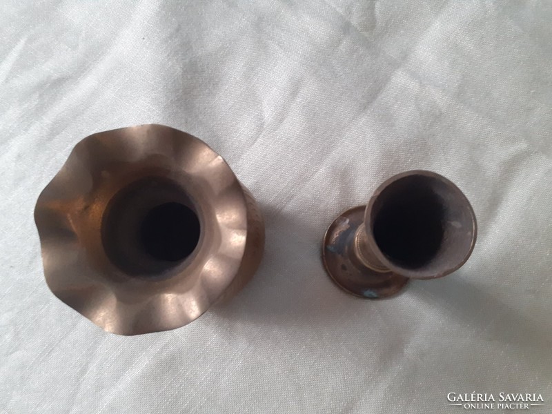 Chiseled copper vase and candle holder