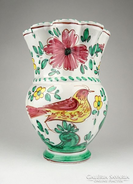 1A153 Jelzett madaras olasz majolika váza 20 cm