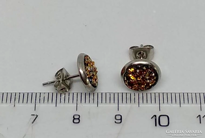 Stainless steel purple-gold titanium druzy crystal earrings