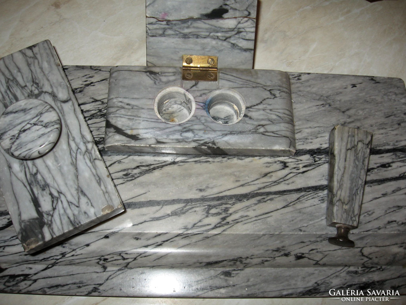 Antique marble desk set, inkwell, calamari