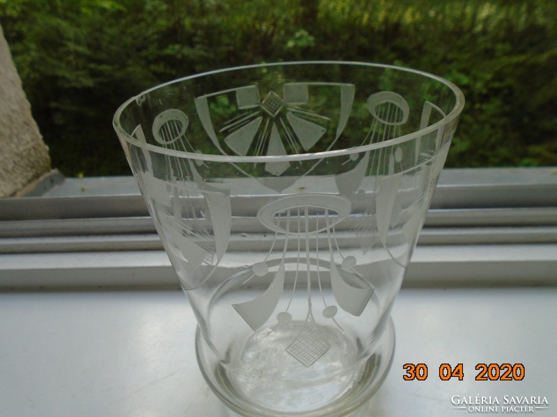 Handcrafted glass vase with Art Nouveau acid-etched patterns