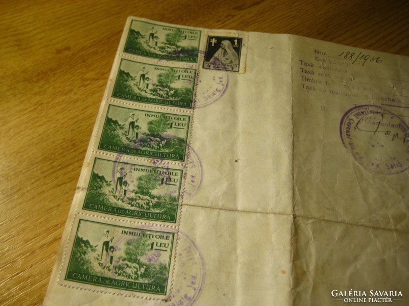 Romanian official document with stamps from 1935 from 18 x 21 cm