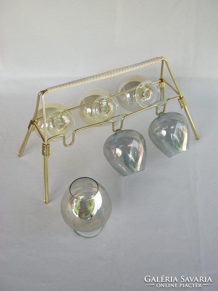 Retro colored glass cognac glass set with metal stand
